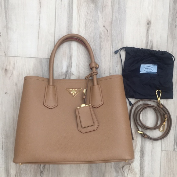 Prada medium saffiano leather double in Carmel New w tags - Picture 2 of 7